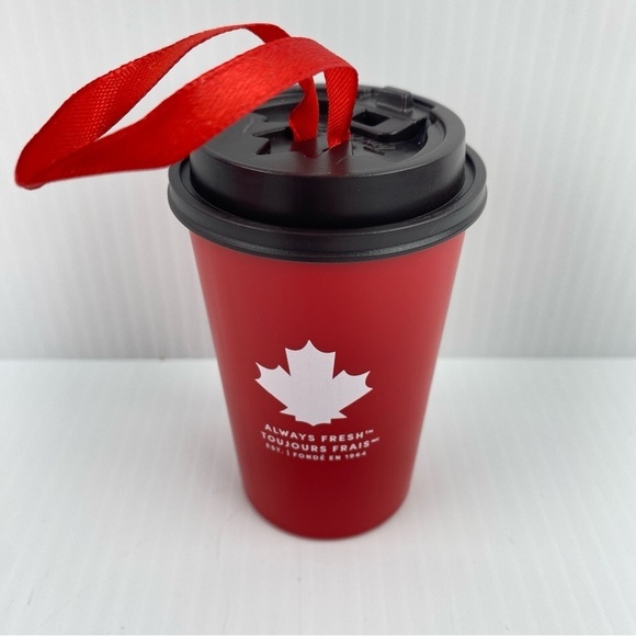 Tim Hortons 2019 Tree Ornament Red and Brown Take Out Cup 3 inches NEW - Picture 3 of 6